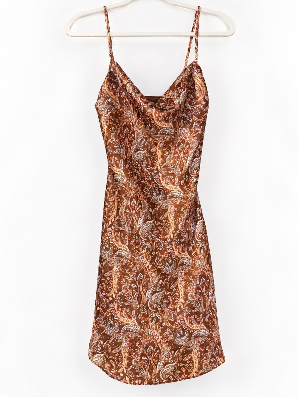 Hollister Brown Paisley Satin Mini Dress – Size Medium